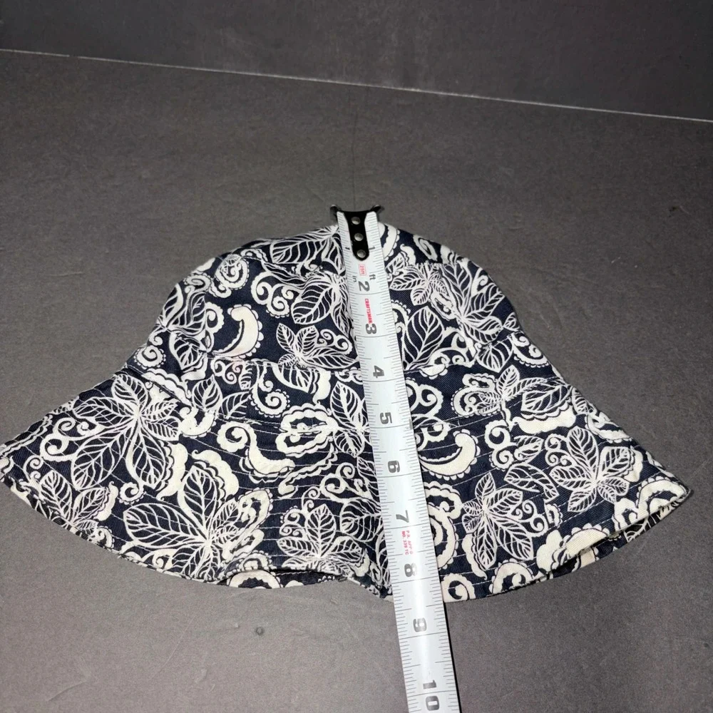 Navy Blue White Paisley Floral Cotton Bucket Hat Wide Brim Sun Hat RN 17730